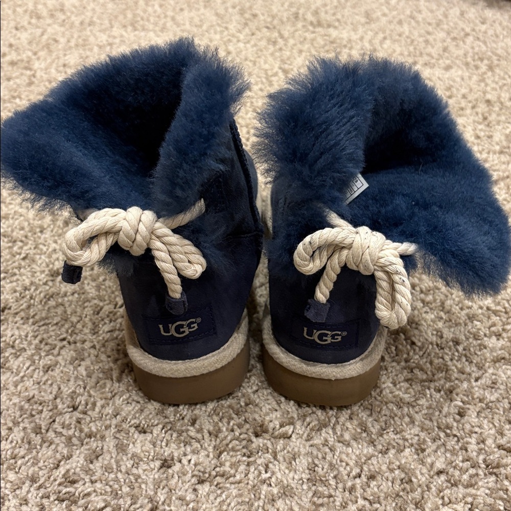 UGG Boots Mini Selene Denim Blue Suede Size 5 Winter Ankle READ